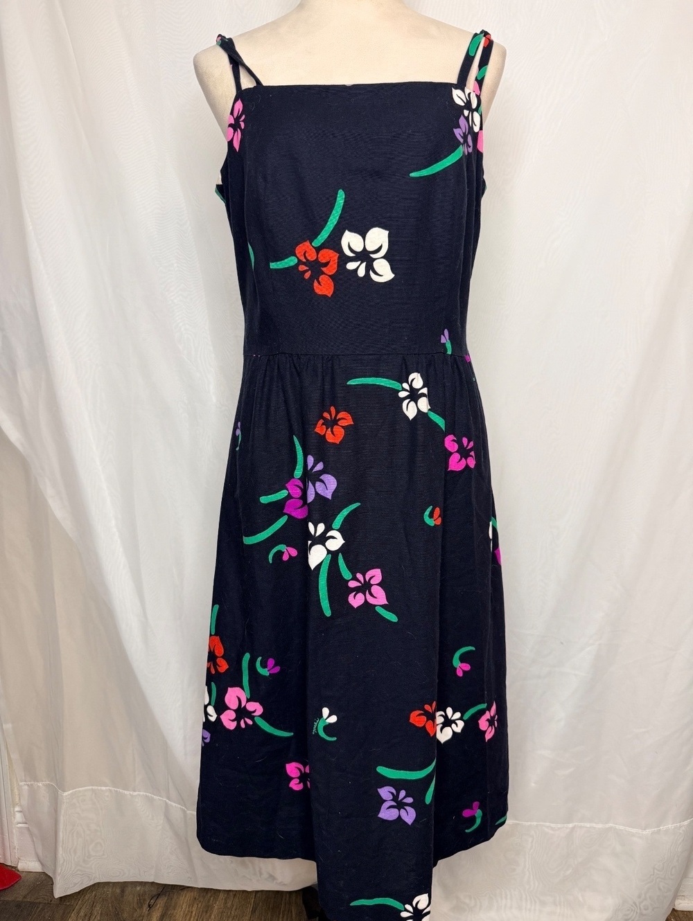 70’s Vintage Malia Floral Cotton Sundress Built-In Bra Sz 14